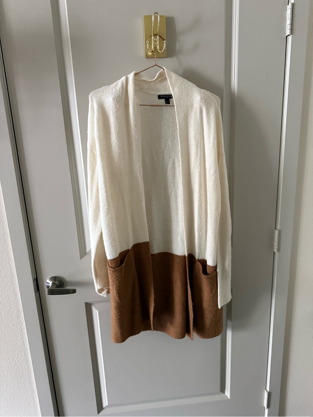 Banana Republic Cream Camel Colorblock Longline Cardigan Sweater S